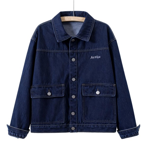 Dark Blue Denim Jacket with Embroidered Detail