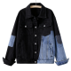 Black & Light Blue Color-Block Denim Jacket