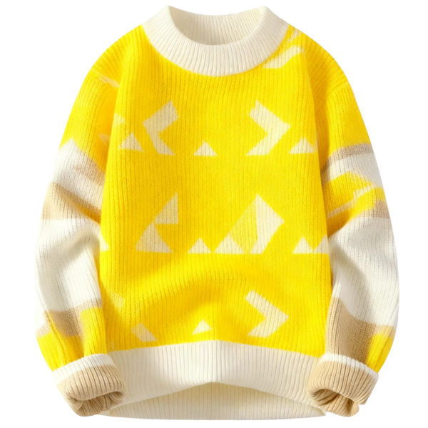 Yellow Geometric Print Crew Neck Knit Sweater