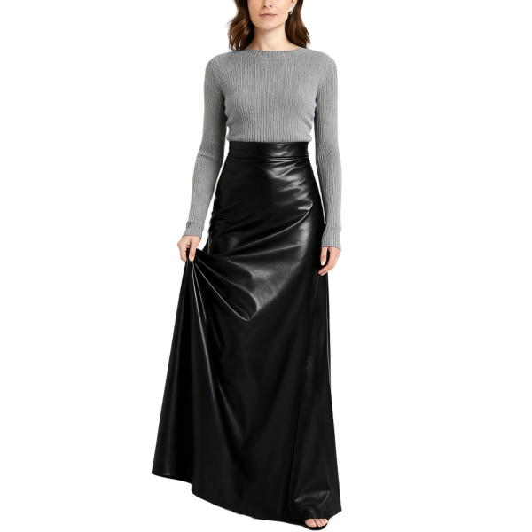 Black Faux Leather Maxi Skirt