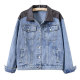 Light Blue Denim Jacket with Black Leather Collar