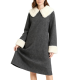 Gray Wool-Blend Dress with Faux Fur Trim