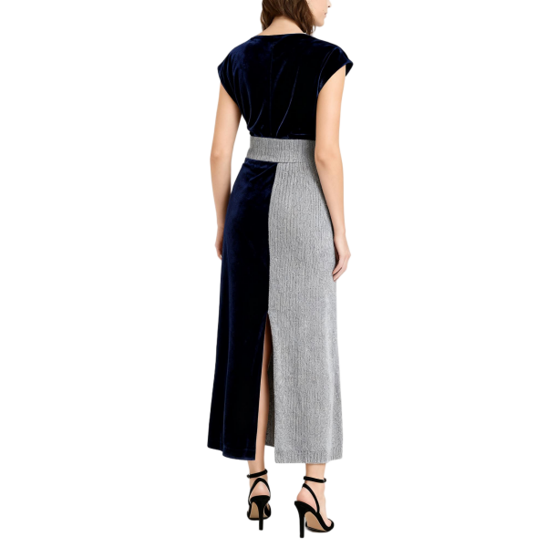Navy & Gray Color-Block Knit Midi Dress