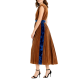 Brown & Blue Velvet Pleated Midi Dress