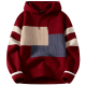 Burgundy Color-Block Hooded Knit Sweater
