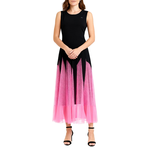 Black & Hot Pink Mesh Panel Maxi Dress