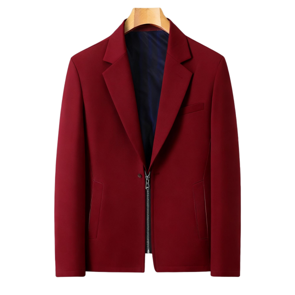 Burgundy Blazer-Style Zip Jacket