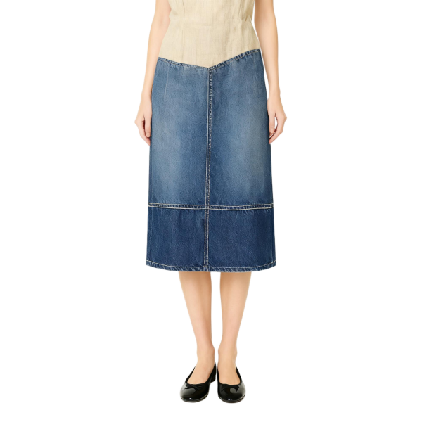 Wash Blue Denim Midi Skirt