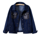 Dark Blue Denim Jacket with Leather Pocket Panels