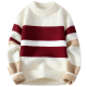 Cream & Burgundy Stripe Crew Neck Knit Sweater