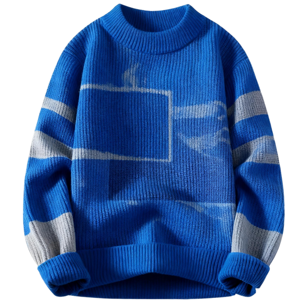 Blue Color-Block Crew Neck Knit Sweater