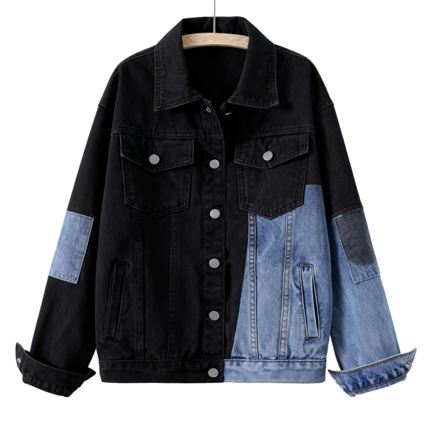 Black & Light Blue Color-Block Denim Jacket