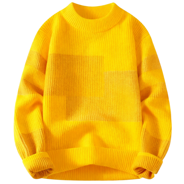 Yellow Tone-On-Tone Color-Block Crew Neck Knit Sweater