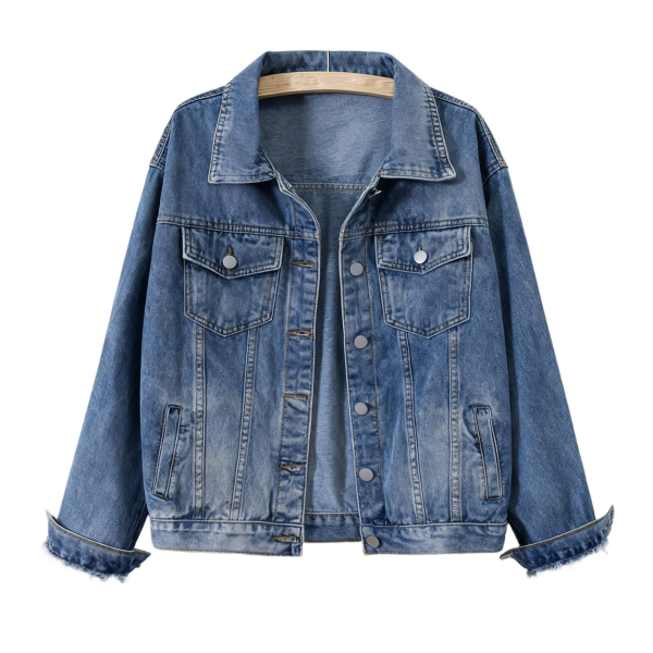 Light Blue Denim Jacket with Frayed Cuffs
